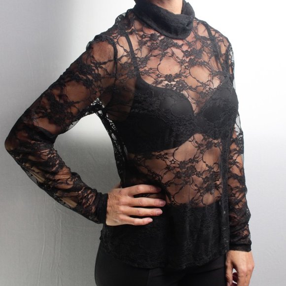 wild fable Tops - Wild Fable Lace Long Sleeve Sheer Top Women L